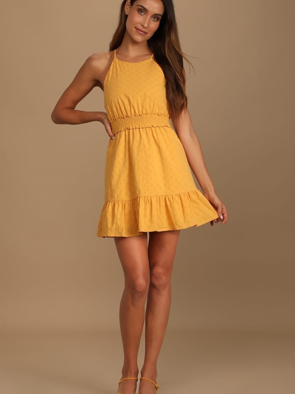 Lulu's Summer Sweetheart Mustard Yellow Halter Dress